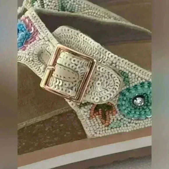 Band of The Free Pandora Thong Sandals Womens Sz 7 Beaded Wedge Slip On NWOT - Picture 6 of 8